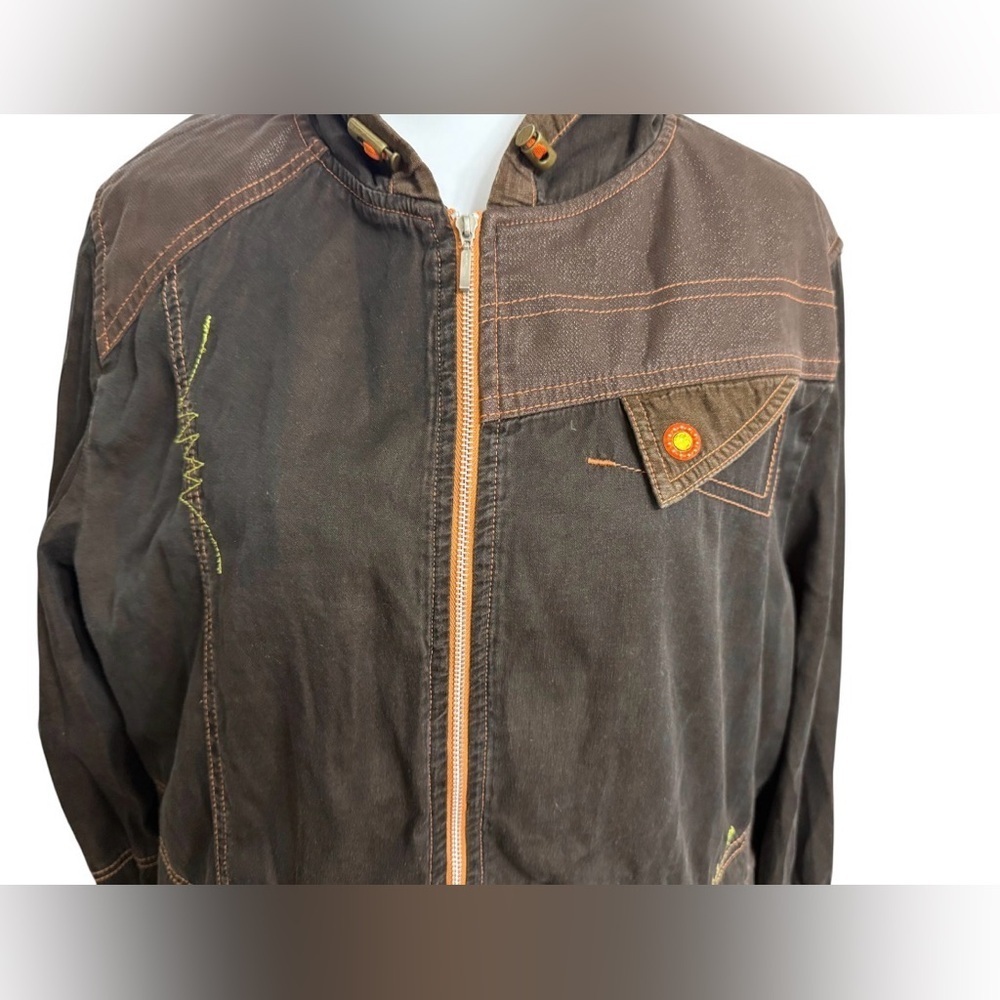 VINTAGE SABEIDO JEANS  COTTON HOODED JACKET WOMEN’S MEDIUM BROWN UTILITY Y2K - Picture 3 of 15